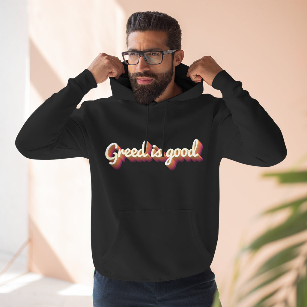 Greed Is Good Retro Hoodie — Vintage Script Graphic Pullover