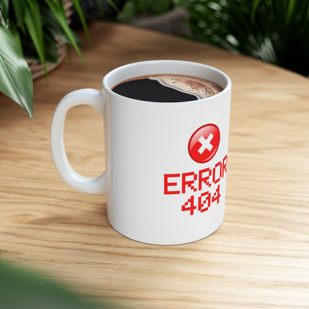 Error 404 Ceramic Mug — Geeky Retro Pixel Art Coffee Cup