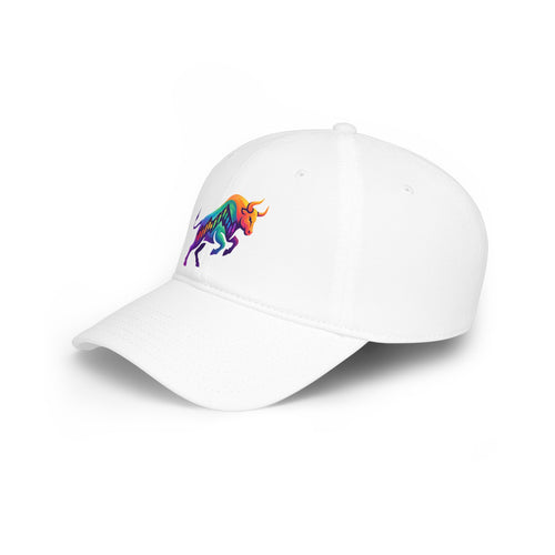 Bull Emblem Baseball Cap — Minimalist Red & Gold Bull Logo Hat