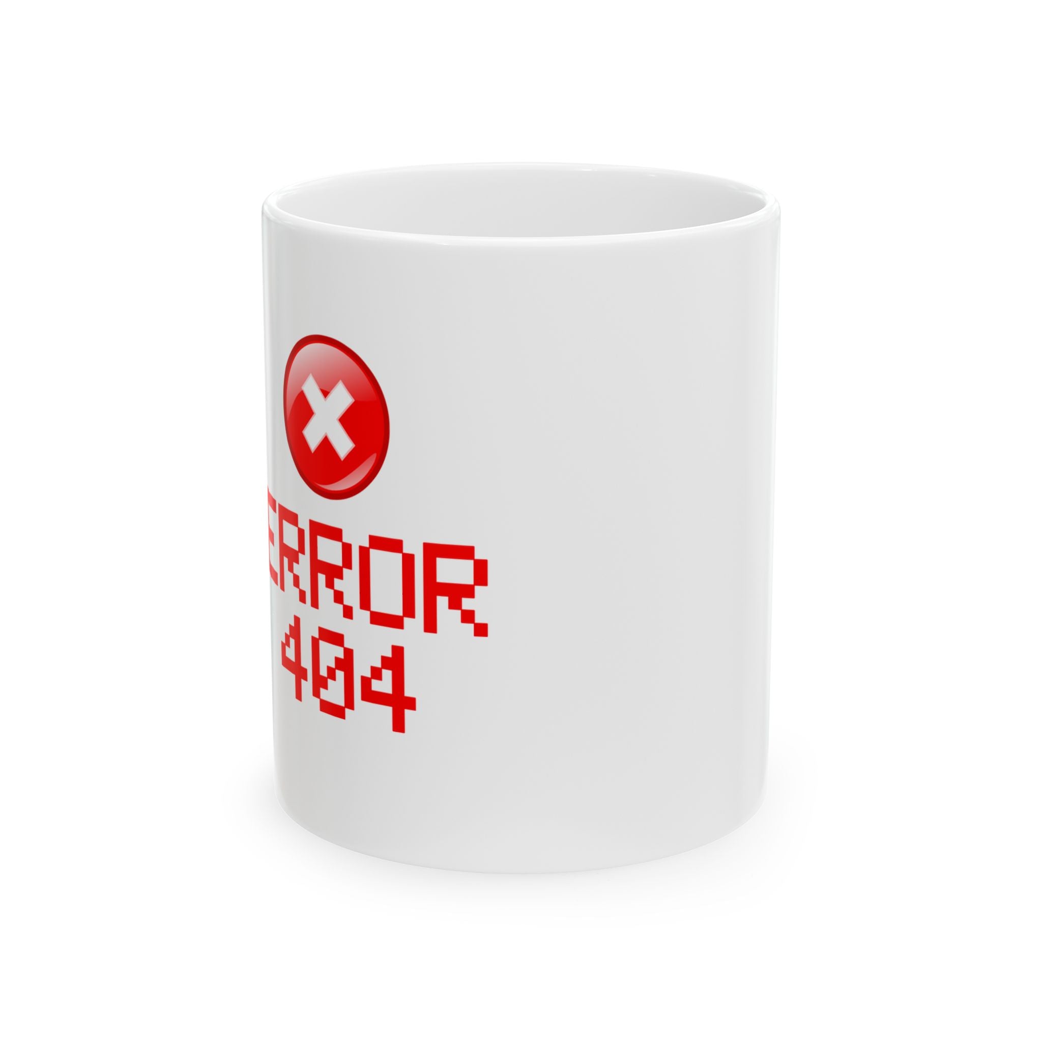 Error 404 Ceramic Mug — Geeky Retro Pixel Art Coffee Cup