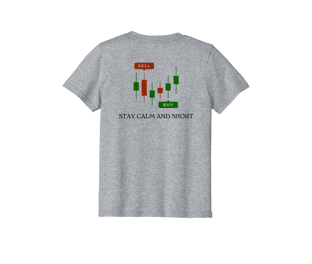 Youth Tee — "Stay Calm and Short" Trading Candlestick Chart Kids Shirt