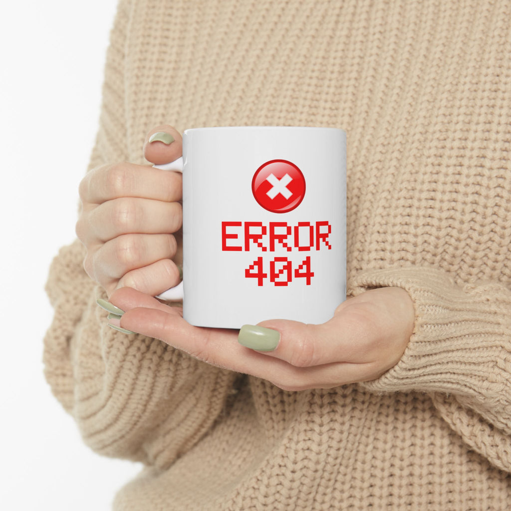 Error 404 Ceramic Mug — Geeky Retro Pixel Art Coffee Cup