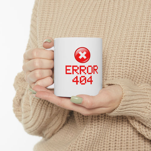 Error 404 Ceramic Mug — Geeky Retro Pixel Art Coffee Cup