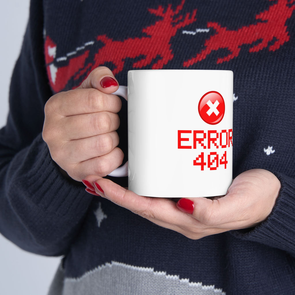 Error 404 Ceramic Mug — Geeky Retro Pixel Art Coffee Cup